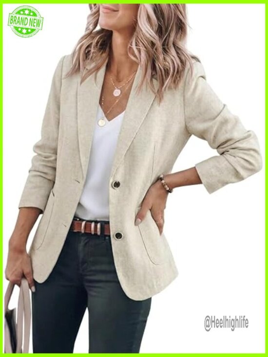 Jackets & Blazers - Cotton Linen Blazer Long Sleeve Casual Loose Fit Standard Size